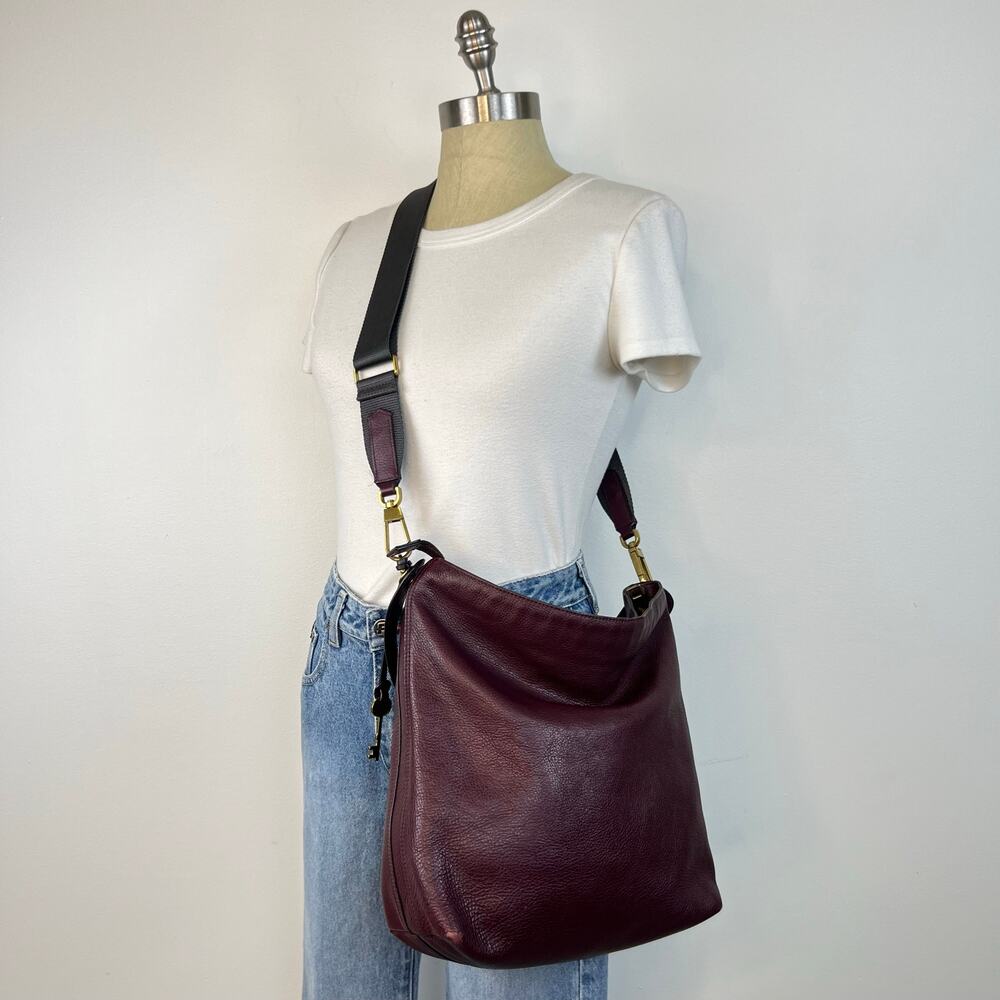 Fossil Amelia Burgundy Leather Convertible Hobo Shoulder Purse Bag - Picture 11 of 14